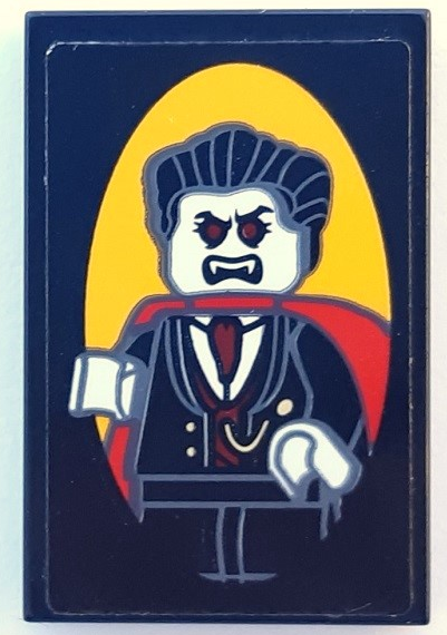 Lego Tile 2 x 3 with Vampire Minifigure Portrait Picture Pattern (Sticker) - Set 910049 / Black