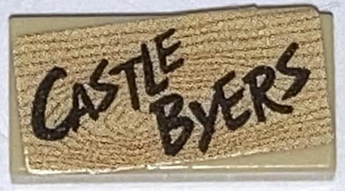 Lego Tile 1 x 2 with Wood Grain and 'CASTLE BYERS' Pattern (Sticker) - Set ST