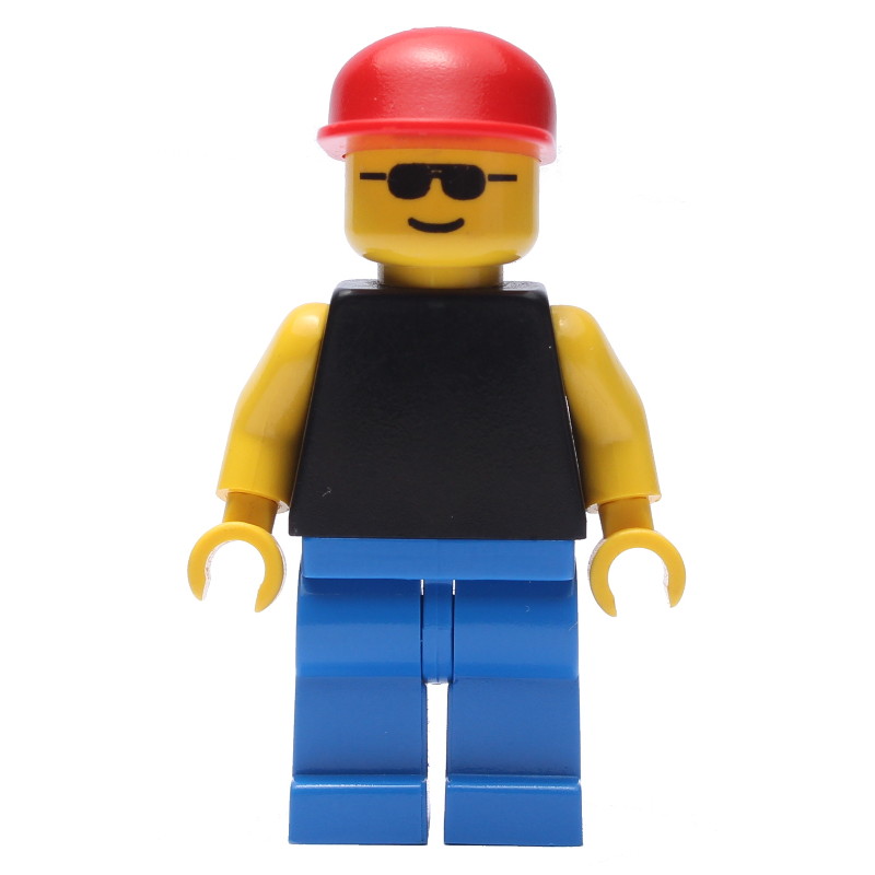 Lego Man - Black Torso, Blue Legs, Red Cap