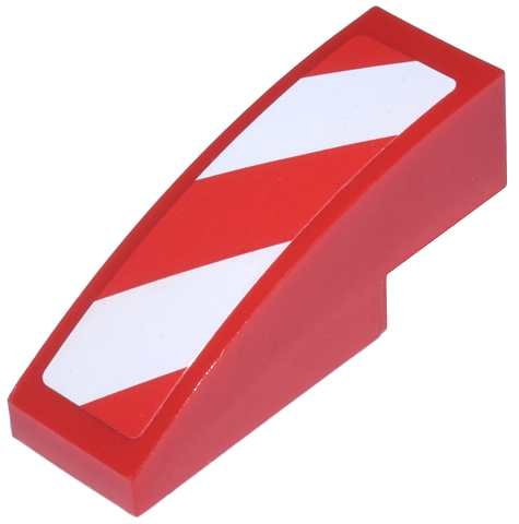 Lego Slope, Curved 3 x 1 with Red and White Danger Stripes Pattern Model Right Side (Sticker) - Sets 7208 / 7630 / 7633 / 7936 / Red