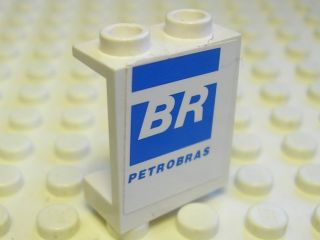 Lego Panel 1 x 2 x 2 - Hollow Studs with 'BR' and 'PETROBRAS' Pattern Model Right Side (Sticker) - Set 8374 / White