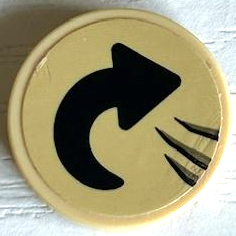 Lego Tile, Round 2 x 2 with Bottom Stud Holder with Black Curved Arrow and Claw Marks Pattern (Sticker) - Set 75941