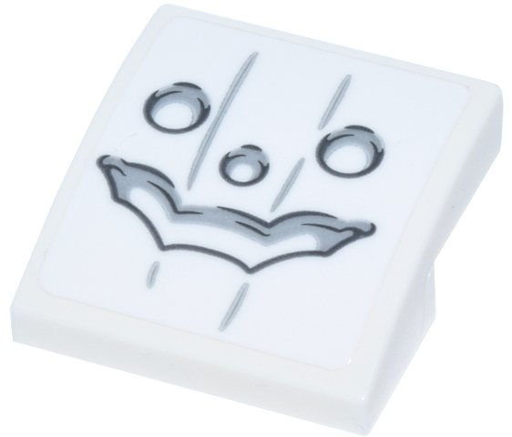 Lego Slope, Curved 2 x 2 x 2/3 with Light Bluish Gray and Black Carved Wax Face, Wide Jagged Smile and Lines Pattern (Sticker) - Set 75644
