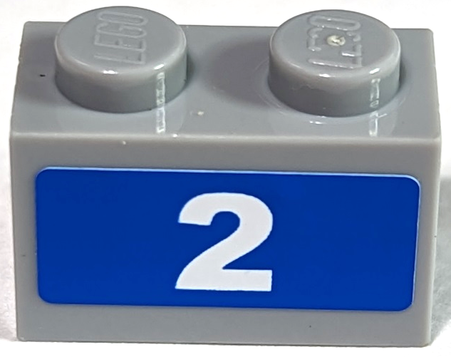 Lego Brick 1 x 2 with White Number 2 on Blue Background Pattern (Sticker) - Set 7641