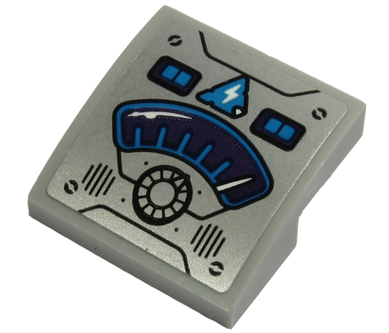 Lego Slope, Curved 2 x 2 x 2/3 with Control Panel with Dark Purple Gauge, White Lightning Bolt on Triangle, Knob and Lights Pattern (Sticker) - Sets 70427 / 70430 / 70431 / 70432
