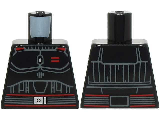 Lego Torso SW Armor with Dark Bluish Gray Contour Lines, Belt with Silver Buckle, Red Highlights and 2 Stripes on Chest Pattern / Black