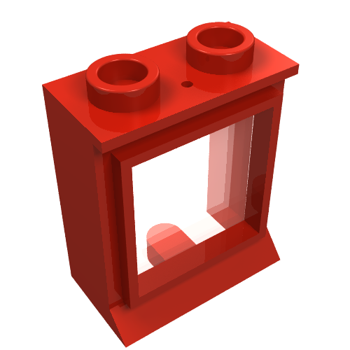 Lego Window 1 x 2 x 2 Classic, Extended Lip, Hollow Studs [with Glass] / Red