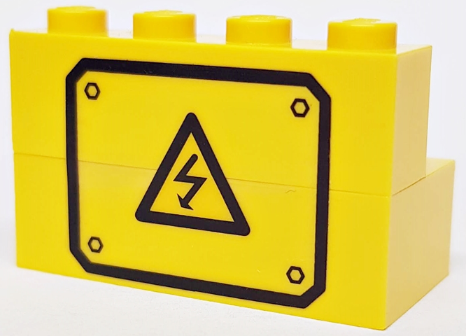Lego Stickered Assembly 4 x 2 x 2 with Black Electricity Danger Sign and Border Pattern (Sticker) - Set 7243