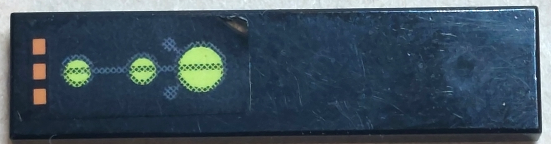 Lego Tile 1 x 4 with Orange Lights, Lime Circles and Dark Bluish Gray Circuitry Pattern (Sticker) - Set 7649