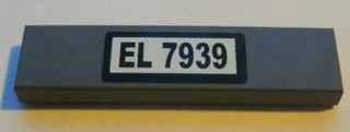 Lego Tile 1 x 4 with Black 'EL 7939' on White Background Pattern (Sticker) - Set 7939 / Dark Bluish Gray