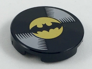 Lego Tile, Round 2 x 2 with Bottom Stud Holder with Vinyl Record with Batman Logo Pattern / Black