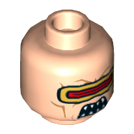 Lego Minifig Head Mutant Leader, Gold and Red Visor, Open Mouth with Fangs Print [Hollow Stud] / Light Nougat