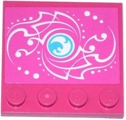 Lego Tile, Modified 4 x 4 with Studs on Edge with Elves Water Power Icon and White Swirls and Dots Pattern (Sticker) - Set 41073 / Dark Pink