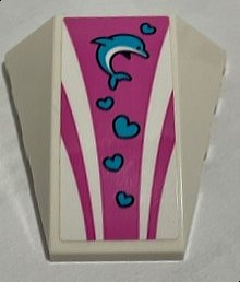 Lego Wedge 4 x 4 Triple Curved No Studs with Medium Azure Dolphin and Hearts, Dark Pink Curved Stripes Pattern (Sticker) - Set 41347