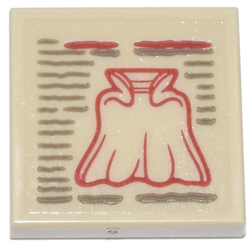Lego Tile 2 x 2 with Red Cape Cloak of Levitation and Dark Tan Text Pattern (Sticker) - Set 76218