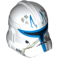 Lego Helmet Clone Trooper Phase 2, Closed Front, Blue and Tan Markings and Killed Enemies Count Print (Captain Rex)