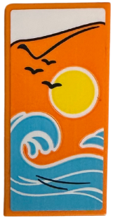 Lego Tile 2 x 4 with Blanket with Medium Azure Waves, Bright Light Orange Sun, Black Birds and White Bedsheet Pattern (Sticker) - Set 42652