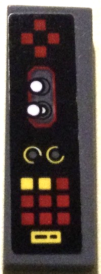 Lego Tile 1 x 3 with Control Panel with Joysticks, Red and Yellow Buttons and Dials Pattern Model Right Side (Sticker) - Set 70916 / Dark Bluish Gray