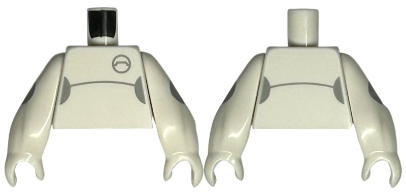 Lego Torso with Light Bluish Gray Half Circles, Curved Line and Access Port Pattern / White Arms Long Straight with Fixed Hands with Circles Pattern