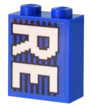 Lego Brick 1 x 2 x 2 with Inside Stud Holder with White 'RE' on Blue and Black Lines Pattern (Sticker) - Set 10299 / Blue