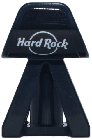 Lego Vehicle, Double Wishbone Suspension Block with Wheel Deflector and Axle Holes with White 'Hard Rock' Circle Logo Pattern (Sticker) - Set 77243 / Black