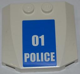 Lego Wedge 4 x 4 x 2/3 Triple Curved with White '01 POLICE' Small Numbers on Blue Background Pattern (Sticker) - Set 7498