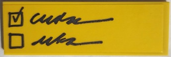 Lego Tile 2 x 6 with Black Check Mark, Check Boxes and Scribbles Pattern (Sticker) - Set 31174 / Yellow