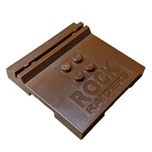 Lego Plate Special 6 x 6 x 2/3 with 4 Studs and Embossed 'Rock Raiders' / Brown