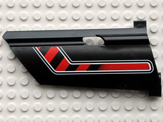 Lego Technic, Panel Fairing #21 Large Long, Small Hole, Side B with Red / Black Diagonal Stripe Bent Pattern (Sticker) - Set 8285 / Black