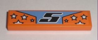 Lego Tile 1 x 4 with Black '5' and White Stars on Orange Background Pattern (Sticker) - Set 8193 / Orange