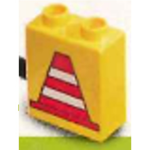 Lego Duplo Brick 1 x 2 x 2 with Construction Cone 1 Print / Yellow