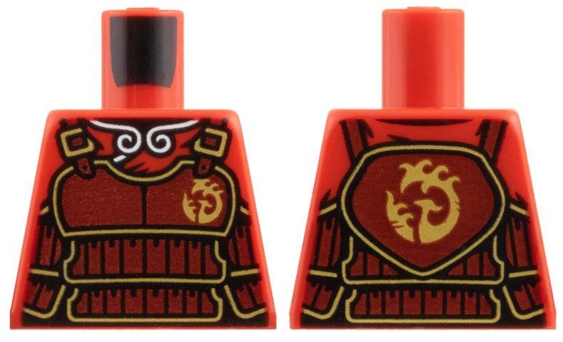 Lego Torso White Collar Hem, Dark Red Do Armor, Gold Buckles, Phoenix, and Trim Pattern / Red