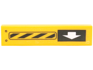 Lego Tile 1 x 4 with Black and Yellow Danger Stripes and White Arrow Pattern Model Right Side (Sticker) - Set 70227 / Yellow