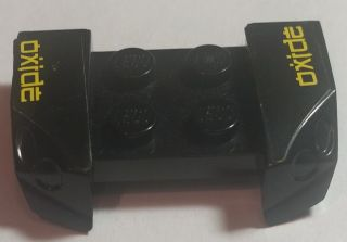 Lego Vehicle, Mudguard 2 x 4 with Headlights Overhang with Yellow 'oxide' Pattern on Both Sides (Stickers) - Set 8681 / Black