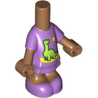 Lego Microdoll Body Medium Lavender Short Dress , Olive Green Dinosaur print, Medium Nougat Arms and Legs / Medium Nougat