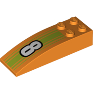 Lego Brick Curved 6 x 2 with White '8' and Lime Stripes Print / Orange
