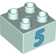 Lego Duplo Brick 2 x 2 with Medium Azure '5' Print / Light Aqua