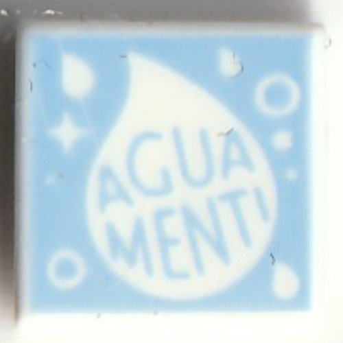 Lego Tile 1 x 1 with Bright Light Blue 'AGUAMENTI' Print
