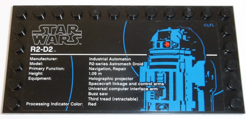 Lego Tile, Modified 6 x 12 with Studs on Edges with Star Wars Logo and 'R2-D2' Pattern (Sticker) - Set 75308