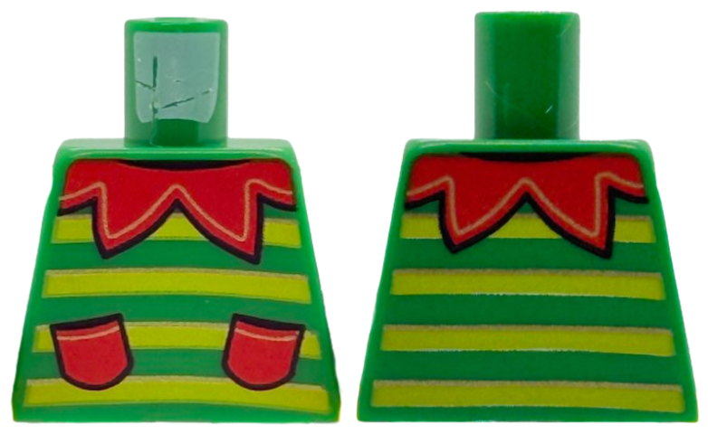 Lego Torso Sweater with Lime Stripes, Red Scalloped Collar and Pockets Pattern (BAM) / Green