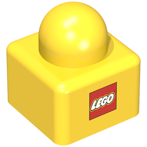 Lego Primo Brick 1 x 1 with Lego Logo Print / Yellow