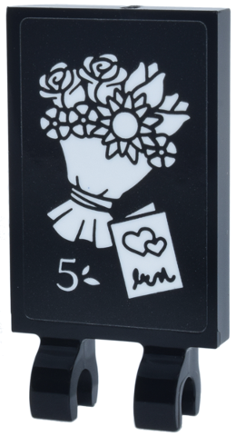 Lego Tile, Modified 2 x 3 with 2 Open O Clips with White Flower Bouquet, Card with Hearts and Number 5 Pattern (Sticker) - Set 42693