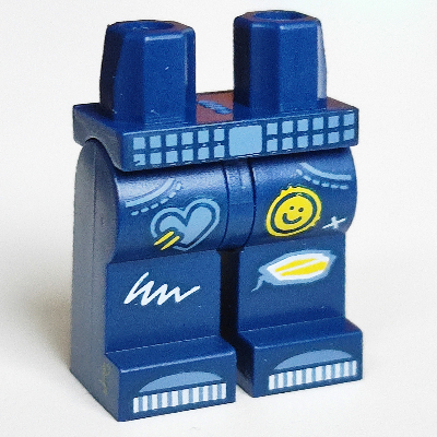 Lego Hips and Dark Blue Legs with Sand Blue Belt, Pockets, Boots, Heart and Yellow Smiling Face Print / Dark Blue