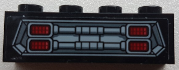 Lego Brick 1 x 4 with Grille and Red Headlights Pattern (Sticker) - Set 76086