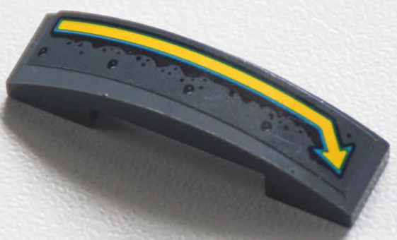 Lego Slope, Curved 4 x 1 x 2/3 Double with Dark Azure and Yellow Bent Arrow and Rust Stains Pattern (Sticker) - Set 70422