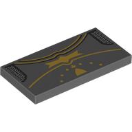 Lego Tile 2 x 4 with Yellow/Gold Trim/Decorations Print / Dark Bluish Gray