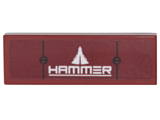 Lego Tile 1 x 3 with White 'HAMMER', Black Lines and 2 Screws Pattern (Sticker) - Set 76077 / Dark Red
