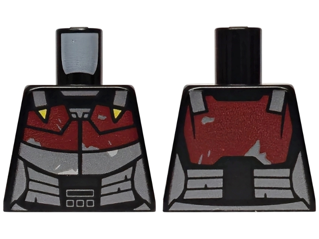 Lego Torso SW Mandalorian Dark Red and Dark Silver Armor Plates with Silver Marks, Shoulder Straps with Yellow Triangles Pattern / Black