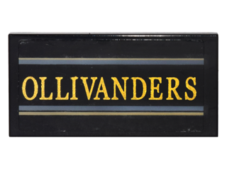 Lego Tile 2 x 4 with 'OLLIVANDERS' Pattern (Sticker) - Set 10217 / Black