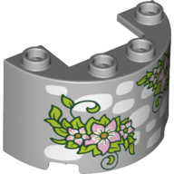 Lego Cylinder Half 2 x 4 x 2 with 1 x 2 Cutout with Stone Wall, Veins, Pink Flowers, Leaves